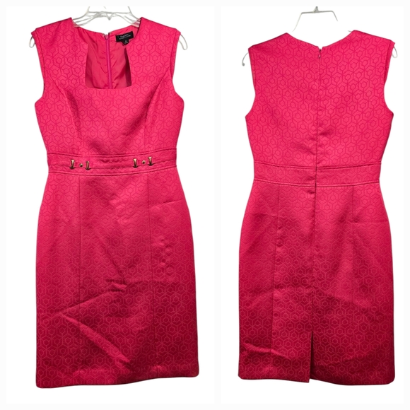 Tahari ASL Vibrant Hot Pink Sleeveless Shirley Sheath Dress Career Office Formal - Picture 3 of 10